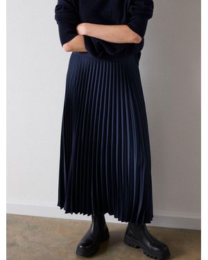 Whistles Satin Pleated Midi Skirt - Blue