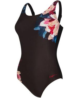 Zoggs Adjustable Scoopback Swimsuits With Fixed Foam Cups And Tummy Control - Black
