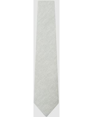 Reiss Light Sage Luciano Linen Woven Tie - White