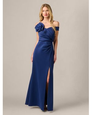 Adrianna Papell Off Shoulder Scuba Gown - Blue