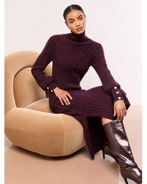 Lipsy Roll Neck Cable Knit Midi Dress - Multicolor