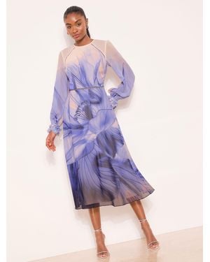 Lipsy Floral Print Long Sleeve Midi Dress - Purple