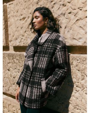 Friends Like These Check Double Breasted Peacoat - Natural