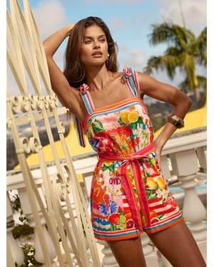 Lipsy Tie Shoulder Strappy Belted Playsuit - Orange