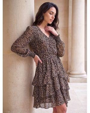 Roman Animal Tie Waist Dress - Braun
