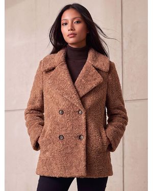 Roman Tan Petite Double Breasted Boucle Coat - Brown