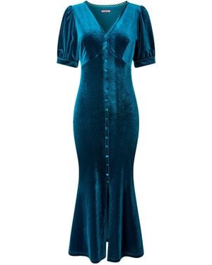 Joe Browns V-Neck Stretchy Velour Dress - Blue