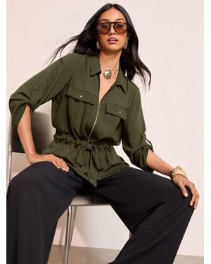 Friends Like These Utility Style Tie Waist Shirt - Green