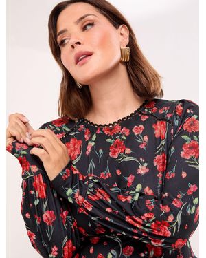 lipsy lace top skater dress Lipsy Lace 3D Floral High Neck Skater Dress in Natural
