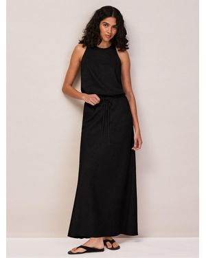 Ro & Zo Linen Blend Drawstring Maxi Skirt - Black