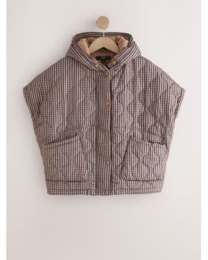 Next Check Print Oversized Quilted Hooded Gilet - Gray
