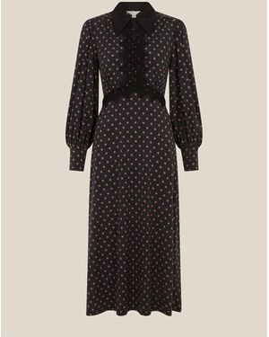 Monsoon Sally Lace Polka Dot Jersey Midi Dress - Black