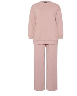 Yours Curve Crew Neck Sweat Top & Sweatpants Set - Pink