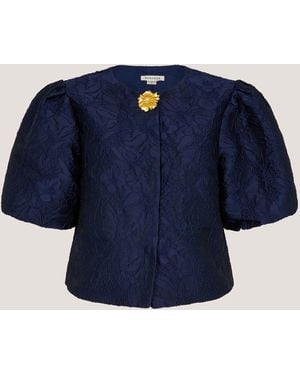 Monsoon Juliana Floral Jacquard Puff Sleeve Jacket - Blue