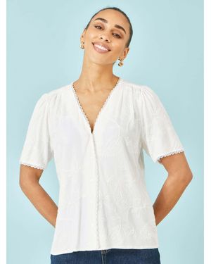 Yumi' Paisley Viscose Embroidered Shirt - White