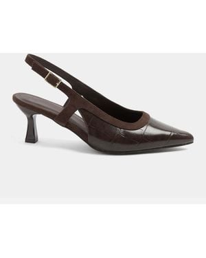 Yours Curve Wide Fit Croc Embossed Slingback Heels - Brown