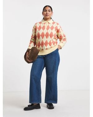 Simply Be Sponge Slouchy V-Neck Jumper - Blue
