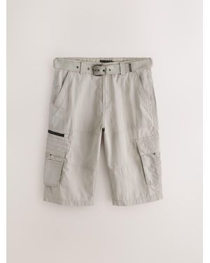 Next Long Length Belted Cargo Shorts - Natural