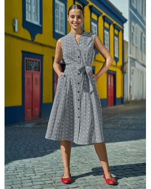 Yumi' Broderie Anglaise Sleeveless Shirt Dress - Gray