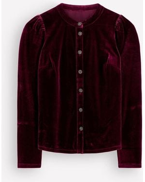 Boden Puff Sleeve Velvet Cardigan - Purple