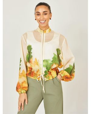 Yumi' Printed Lightweight Modal Bomber Jacket - Natural