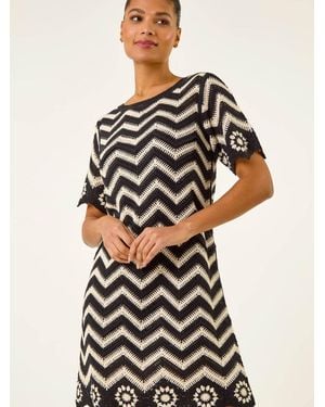 Roman Zig Zag Crochet Shift Dress - Black