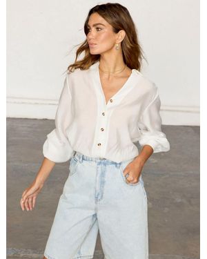 Never Fully Dressed Denim Scallop Pocket Long Shorts - White