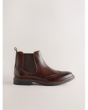 Next Brogue Leather Chelsea Boots - Brown