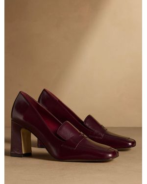 Russell & Bromley Burgundy Leather Norton Heeled Loafers - Brown
