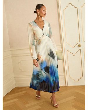 Love & Roses Chiffon Pleated Midi Dress - Natural