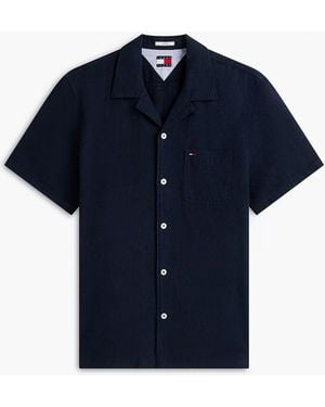 Tommy Hilfiger Linen Blend Short Sleeve Shirt - Blue