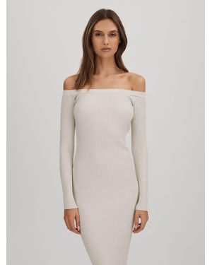 GOOD AMERICAN Ribbed Off The Shoulder Maxi Dress - Gray