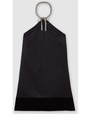 Reiss Satin Crystal-Necklace Mini Dress - Black