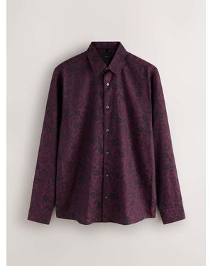 Next Burgandy N. Premium Long Sleeve Party Jacquard Shirt - Purple