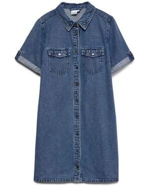 Vero Moda Short Sleeve Button Down Denim Dress - Blue