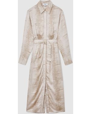 Reiss Snake-Print Belted Midi Shirt Dress - Natural