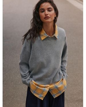 Next With Check Supersoft Crew Neck Shirt Layer Jumper - Grey