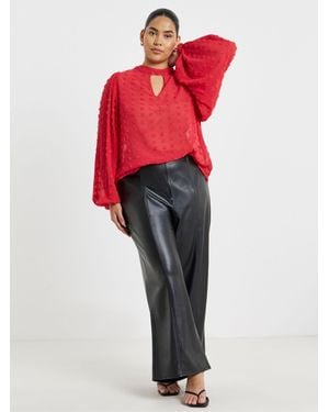 Simply Be Dobby Spot Keyhole Neck Blouse - Red