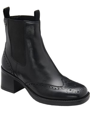 Ravel Leather Chelsea Ankle Boots With Brogue Detailing On A Block Heel - Black