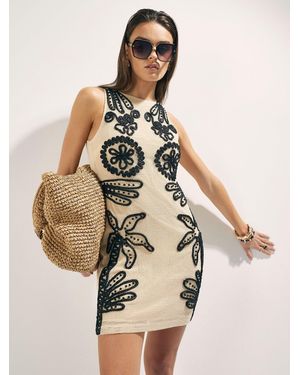 River Island Sleeveless Knitted Cornelli Mini Dress - Natural
