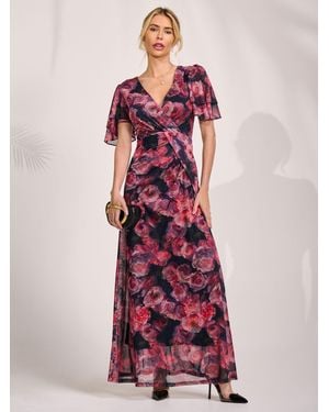 Jolie Moi Angel Sleeve Mesh Maxi Dress - Red