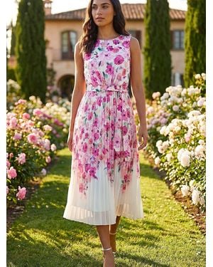Roman Floral Pleated Midi Dress - Green