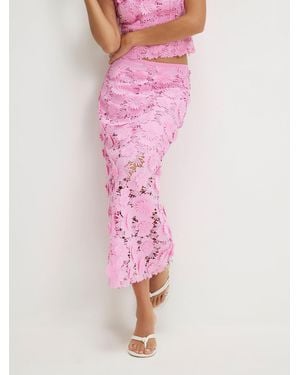 River Island Floral Lace Midi Pencil Skirt - Pink