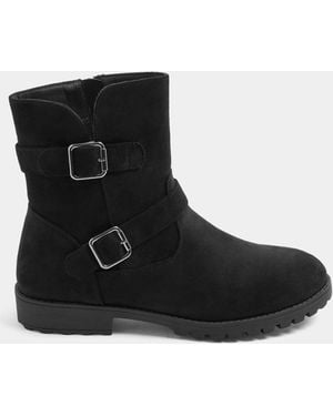 Yours Curve Double Buckle Ankle Boots - Black
