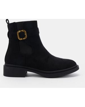 Novo Wide Fit Dixie Flat Chelsea Buckle Detail Ankle Boots - Black