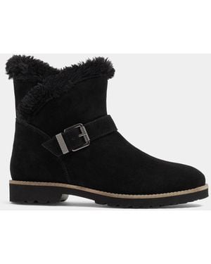 Evans Extra Wide Fit Round Faux Fur Leather Boots - Black