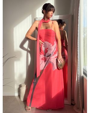 Style Cheat Placement Scarf Print Dress - Red