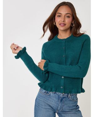 Threadbare Crew Neck Ruffle Cardigan - Green