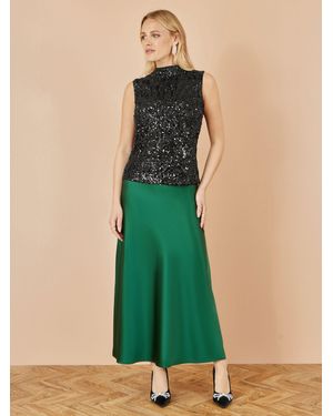 Yumi' Satin Midi Skirt - Green