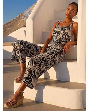 Roman Abstract Strappy Jumpsuit - Brown